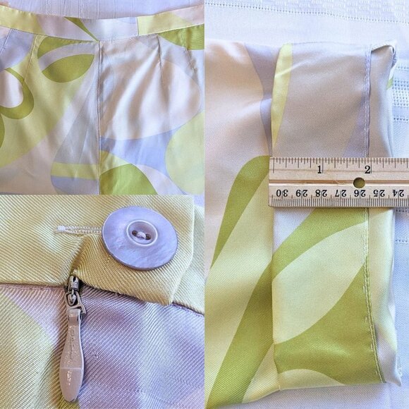 Vintage Y2K MILA SCHON 100% Silk Green Silver Millennial Pop Pants Size 4 - Picture 4 of 5